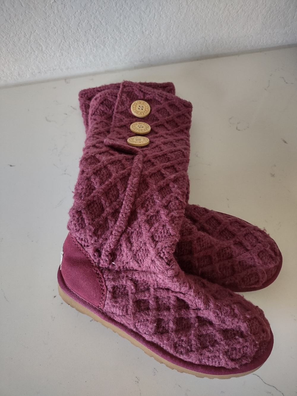 UGG Boots Cardy Lattice Knit Tall Pull On Boot Size 5 Burgundy Red - Picture 6 of 8